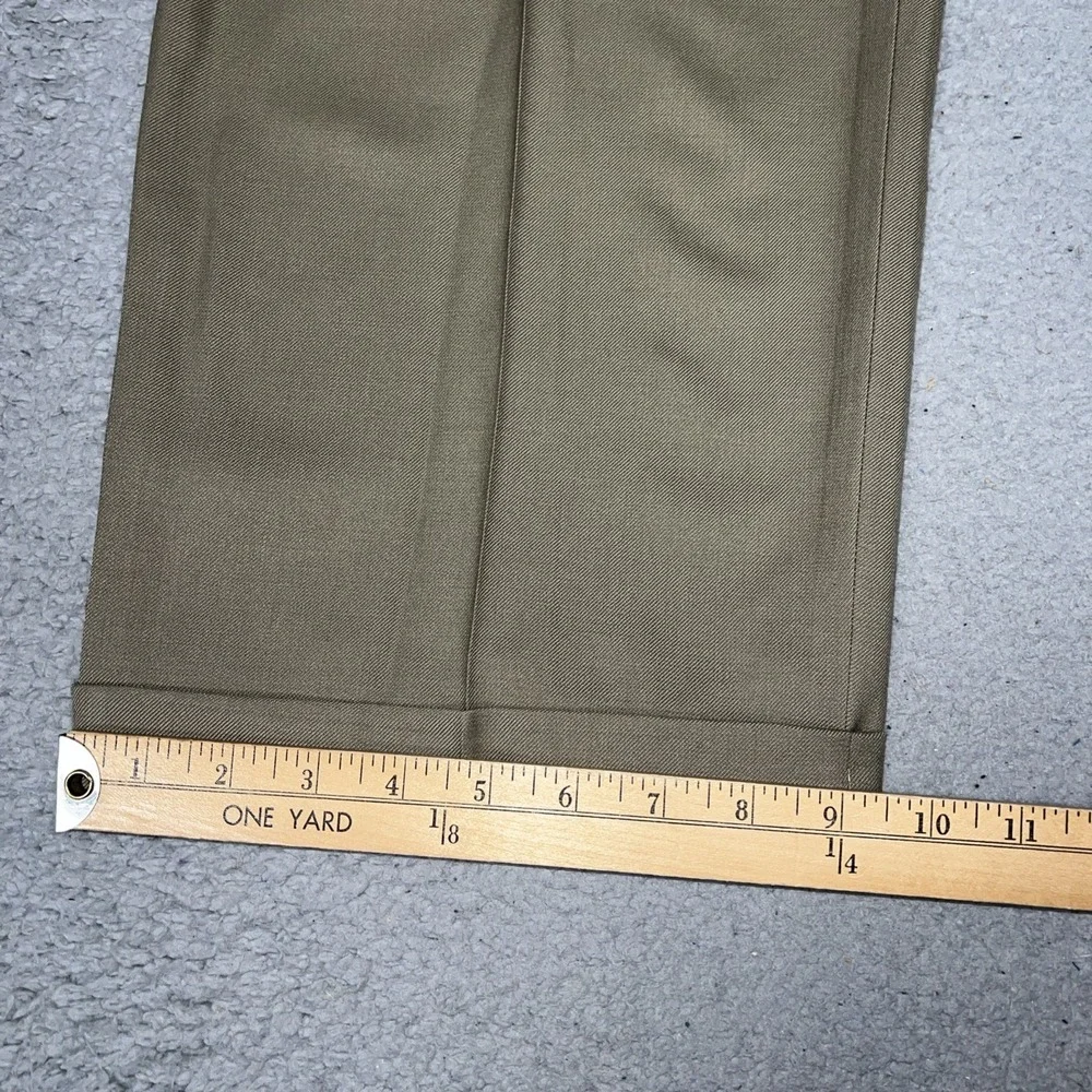 LL Bean Pants Men's 40W (37x31) Khaki 100% Wool Pleated Cuffed Hem Classic Fit